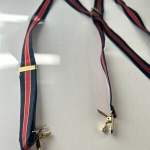 Vintage Elastic 1" Navy and Red Gold Hardware Clip Suspenders